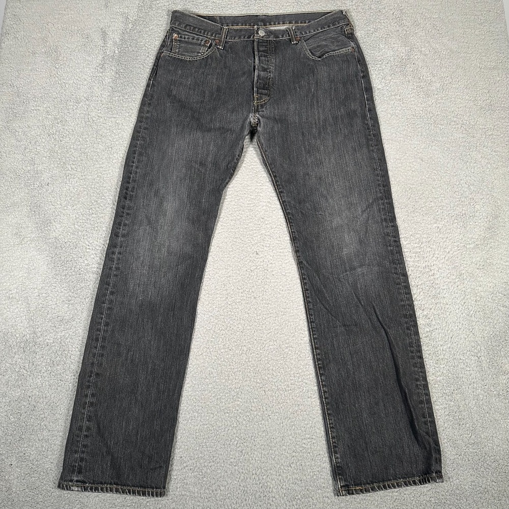 Levis‎ Jeans Mens 36x34 (Fits 34x32) Black Gray Faded 501 Original Fit Denim Y2K